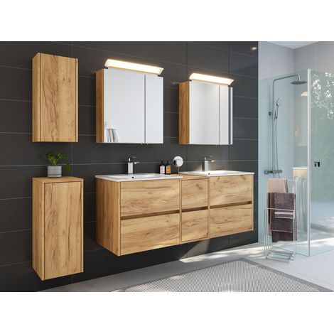 Badmöbelset Taifun 150cm 5tlg mit 2x Spiegelschrank und 2x Badschrank eiche gold