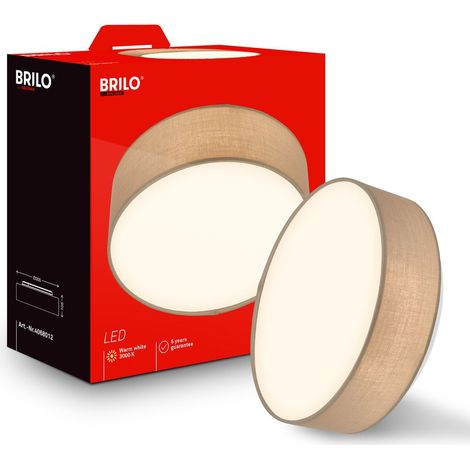 Briloner Plafonnier LED abat-jour en tissu Ø30x10,5 cm rond 16W 1800lm 3 000K blanc chaud taupe - Lustre salon chambre cuisine couloir (1/5)