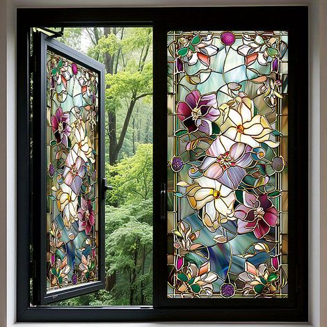 Autocollant décoratif pour fenêtre, motif rose, en 2 pièces, à adsorption électrostatique, pour embellir vos fenêtres, 45 x 100 cm (1/5)