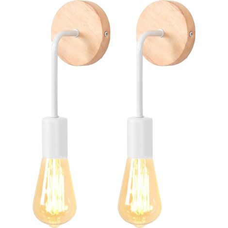 Lot de 2 appliques murales en métal, appliques murales d'intérieur industrielles, ampoule non incluse, luminaire mural Vintage E27, blanc (1/5)