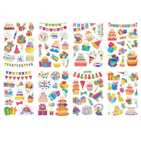 Autocollants Anniversaire - Papier Auto-Adhésif Imperméable - Pour Cartes DIY Albums Photos Décorations de Fête - 16 Feuilles (1/5)