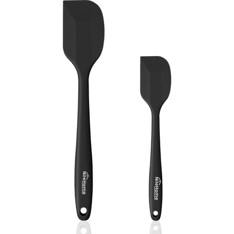 Silikon Spatel Set 2 Stück, Hitzebeständig, BPA Frei, Antihaft, Edelstahlkern, Schwarz