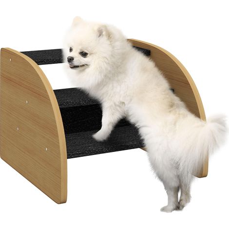 Escalier pour animaux, 3 marches, pour petits chiens, 38,5 cm x 38,5 cm x 30 cm, chêne et noir (1/5)