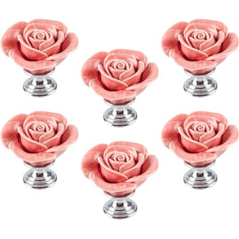Boutons de meuble en céramique rose forme rose, lot 6 (1/5)
