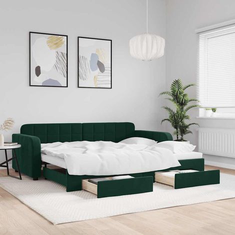 Tagesbett Ausziehbar mit Schubladen Dunkelgrün 90x200 cm Samt (1/5)