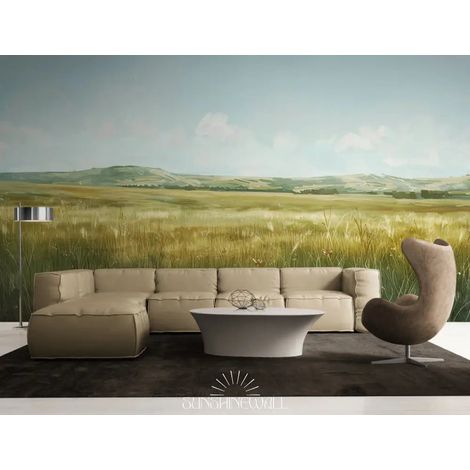 Papier Peint Paysage - Champs et Colline - 150 x 250 cm