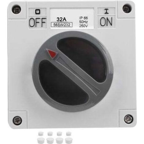 Interrupteur secteur étanche IP66 2P 32A – Commutateur rotatif marche/arrêt avec voyant 250V – Pour installations industrielles et extérieures (1/4)