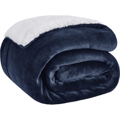 Plaid Polaire Sherpa Couverture - Bleu Marine, 150x200 cm Plaid Canape Grande Taille, Douce et Chaude Double Face avec Fourrure d'agneau et Tissu Polaire pour Canapé et Lit, Épais (1/5)