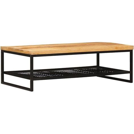 Table Basse en Bois de Manguier Massif, Style Rustique, Couleur Marron et Noir (1/5)
