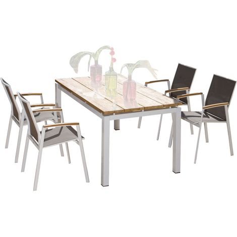 Sonnenpartner 5-teilige Sitzgruppe Fresno & Base 160x90 cm Aluminium weiß (1/3)