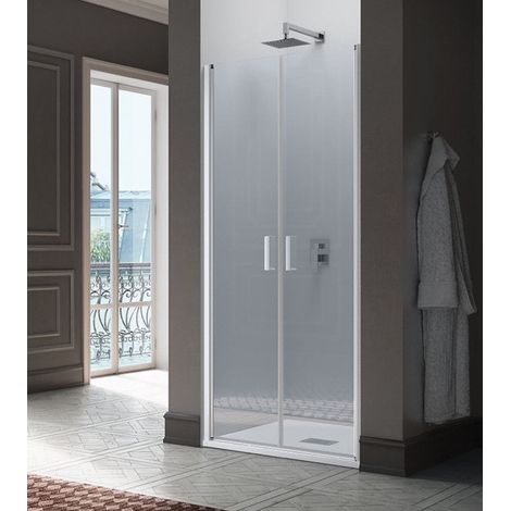 Samo - Porte de douche abattant Saloon 88 - 92 cm profilés chromé brillant verre transparent - POLARIS