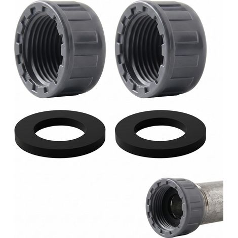 Lot de 2 bouchons PVC filetés 3/4 pouce (25mm) avec filetage interne et 2 joints pour raccords de tuyaux, raccords d'eau de jardin et protection. (1/5)