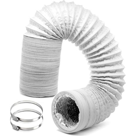Tuyau d'évacuation de 3 m pour sèche-linge - Diamètre : 100 mm - En aluminium - Tuyau flexible - Boîtier en PVC - Avec 2 colliers de serrage - Tuyau de ventilation pour système de ventilation (1/5)