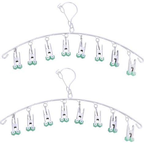 Lot de 2 étendoirs à linge en inox avec 8 pinces à linge, vert – DELKEVIC (1/5)