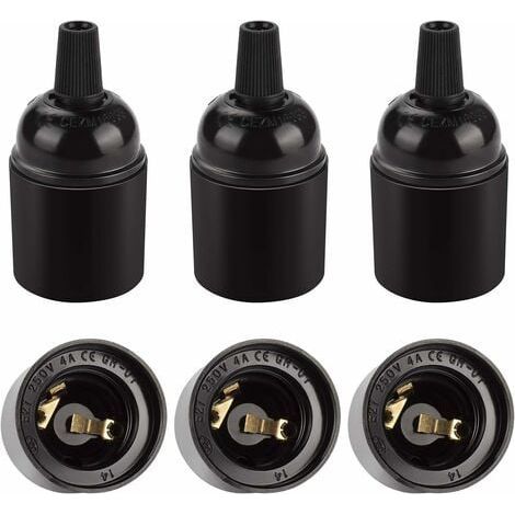 Douille E27 vintage noire, suspension rétro Edison, adaptateur de support de lampe en bakélite solide, parfait pour la décoration, l'industrie et le bricolage, lot de 6 (1/4)