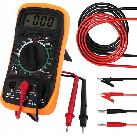 Kit de medici贸n: mult铆metro digital XL830L + cables con pinzas de cocodrilo de 100 cm  1000 V 15 A  Para electr贸nica, instalaci贸n, pruebas y servicio