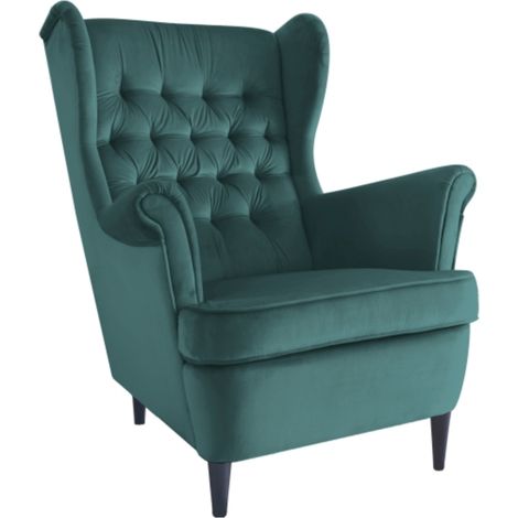 Fauteuil bergère capitonné en velours vert Jolt (1/5)