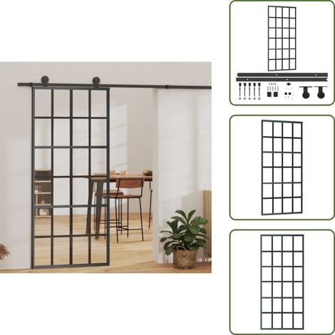 The Living Store Porta Scorrevole con Kit Montaggio Vetro ESG Alluminio 90x205cm - Vetro ESG