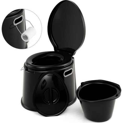 Toilette portable extérieure et intérieure 41 x 49,5 x 34 cm fonction double couvercle ergonomique en PP noir