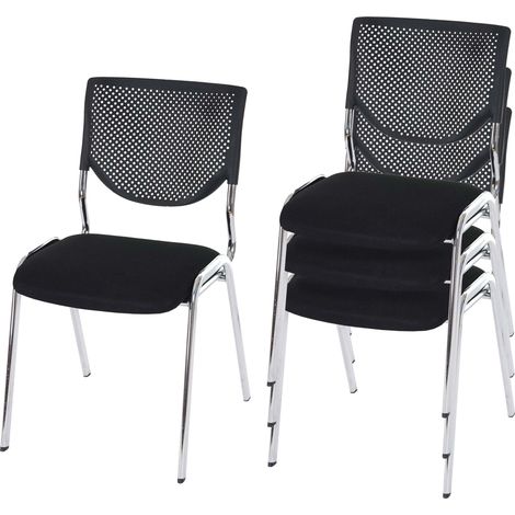 [NUNCA USADO] Juego de 4 sillas de visita T401, silla de conferencia apilable, tela/textil, asiento negro, patas cromadas