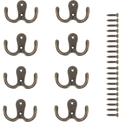 (Bronze) 8 Stück Doppelschraubenhaken, Metallhaken und -stifte, Aufbewahrung für Regale, Schubladen, Schränke und Badezimmer (1/5)