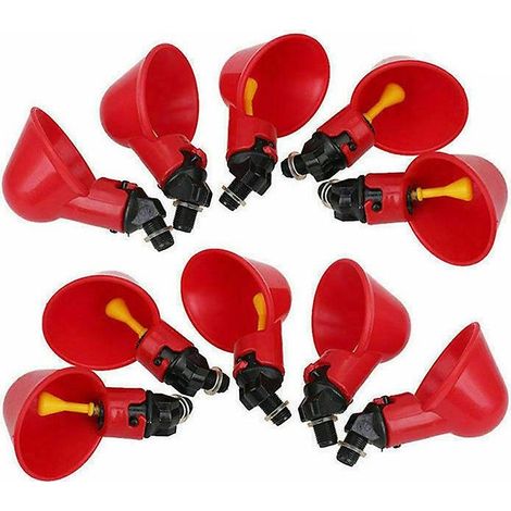Lot de 10 abreuvoirs automatiques pour poules et cailles à bec jaune, idéal pour l'élevage de volailles.-AquaForge (1/5)