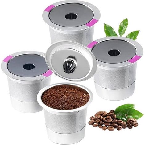 4 piezas aptas para filtros de café Keurig, Cafetera de goteo, Tazas de café recargables, Reutilizables, Sin BPA, Kit para cafetera (1/5)