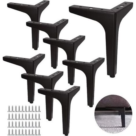 Ensemble de 8 pieds de canapé en métal, 17 cm, pieds de table basse en métal, charge jusqu'à 600 kg, pieds de meubles noirs, support en fer forgé pour canapé, table basse, meuble TV, armoire, avec 40 (1/5)