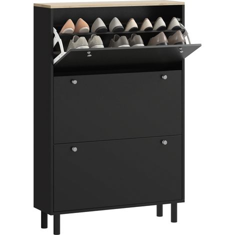 Meuble à Chaussures 24 Paires, Armoire à Chaussures Étroite avec 3 Tiroirs Rabattables, Étagères Réglables, Noir (1/5)