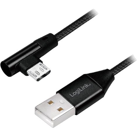 Cable USB 2.0 USB A male USB B micro prise male angulaire 1m - Noir