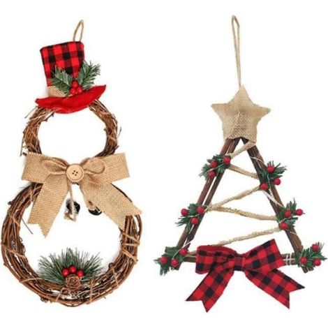 COURONNE DE NOEL Couronne Noël Grande Guirlande - Pendentif Exterieur Deco Noel Guirlande - Rotin+Lampe LED+Toile de Jute (1/4)