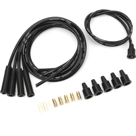 Faisceau de fils de bougie 8mm, longueur 1m, allumage stable et haute efficacité, pour voitures classiques 4 cylindres, noir (1/5)
