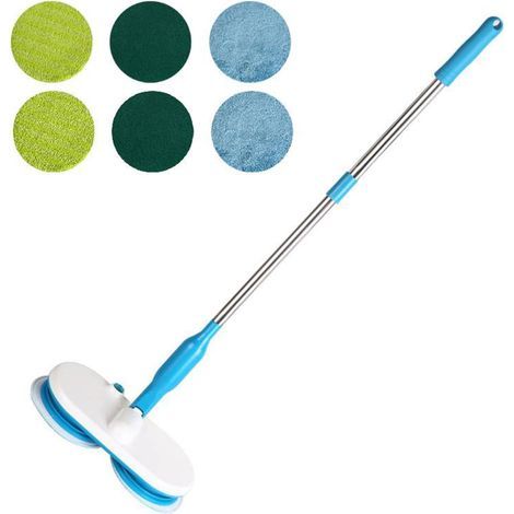 Balai électrique sans Fil, 150 TR/Min Nettoyeur Sol pour Surfaces Dures Rechargeable avec 6 Tampons Rechange Réutilisables, Balai pour Planchers Bois Franc, Balai à Franges (1/5)