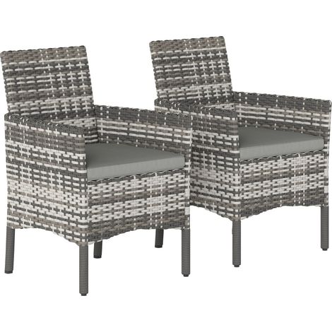 CHICFURN Set di 2 poltrone da giardino in polyrattan grigio 58x62x87 cm con cuscini (1/5)