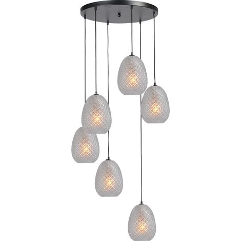 Lampe suspendue noire Pineapple 6 lumières avec verre clair - 2292-05-00-50-6 (1/3)