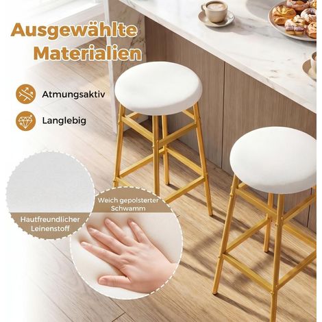 Assise rembourrée, lot de 2 tabourets de bar en lin avec repose-pieds, cadre métal, hauteur d'assise 73 cm (1/5)