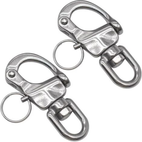Mousqueton à œillet pivotant, 2 pièces, crochet à manille en acier inoxydable, manille à dégagement rapide, mousqueton robuste, clip en D pour yachts et bateaux de plaisance. (1/4)