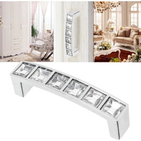 Poignée de Porte et Tiroir Moderne à Cristaux – Poignée Double Hole Diamants pour Armoire et Commode avec deux Poignées d'Installation – Zinc Alloy + Crystal, 73x20x13mm / 64mm (1/5)