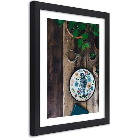 Quadro con cornice, Uccello ricamato - 20x30 (1/5)