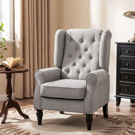 Sillón de Salón con Reposabrazos y Patas de Madera Butaca Carga 160 kg para Dormitorio Oficina Sala de Estar 74x86x102 cm Gris (1/5)