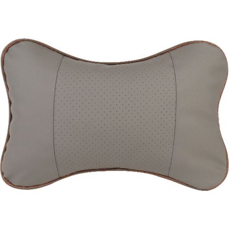 Lot de 2 oreillers de cou de voiture en cuir PU confortable Coussin de soutien doux pour la tête et le cou(gris)