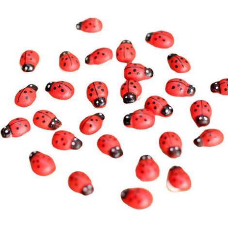 100 Stück bemalte Mini-Marienkäfer-Miniaturfiguren aus Holz mit flachem Rücken, Verzierungen für DIY-Bastelarbeiten, Feengärten, Bonsai-Ornamente, Puppenhäuser und Mikrolandschaften