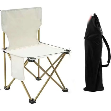 Chaise pliante de camping, tube en fer, tissu Oxford, tabouret portable extérieur pour loisirs plage pique-nique, beige, 72x42x38 cm (1/5)