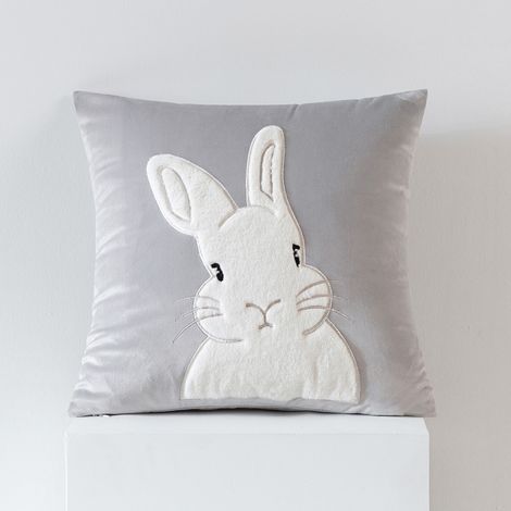 Fodera Cuscino Pasqua 45x45cm – Coniglio Velluto Decorazione Primavera Grigio (1/5)