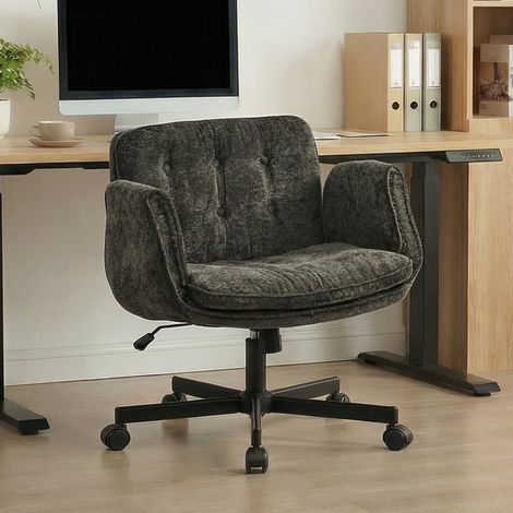 Sedia da ufficio 60x60x90-98 cm nera in tessuto con braccioli regolabili e pieghevoli (1/5)