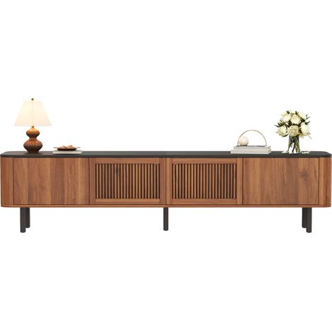 CHICFURN Mobile TV con contenitore 190x35x45 cm in MDF noce e nero, ante traforate (1/5)