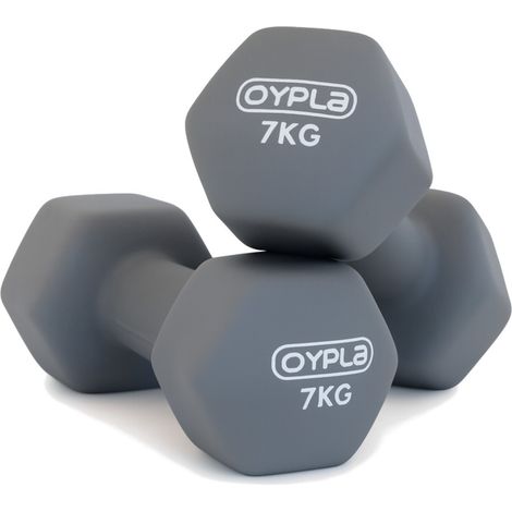Oypla Pair of 7kg Hex Anti Roll Neoprene Non Slip Hand Dumbbells Workout Weights (1/5)