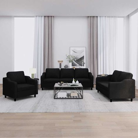 Ensemble de canapés 3 pièces avec coussins, tissu noir, fauteuil et canapés 2 et 3 places - PANGIVO (1/5)