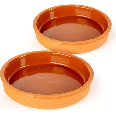 XXL Tapas Schalen aus Ton 1000 ml - 2er Set - Feuerfeste Auflaufform innen glasiert je 23 cm