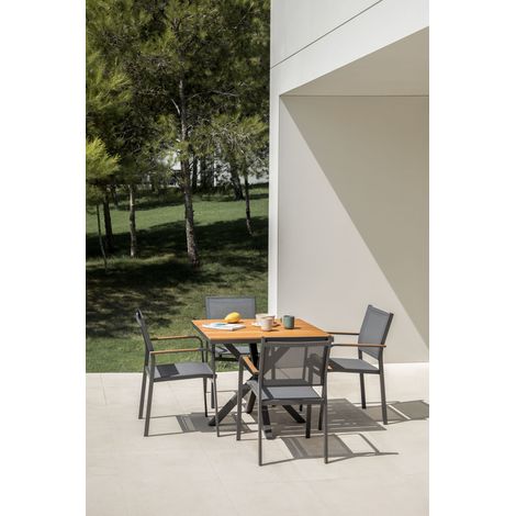 SKLUM Gartentisch quadratisch 90x90 cm aus Eukalyptusholz und Aluminium Archer Grau Graphit